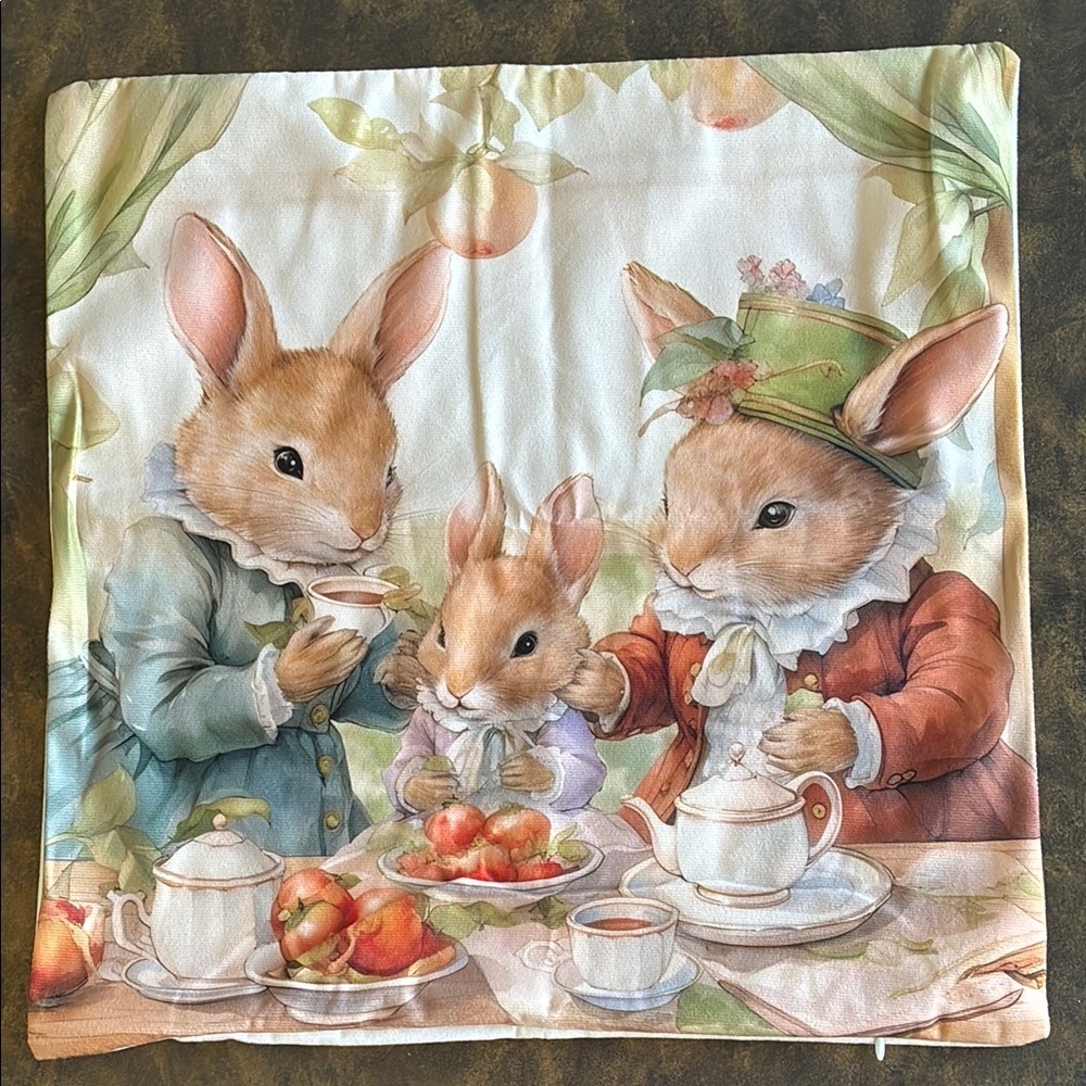 NWT Beatrix Potter Peter rabbit inspired tea time throw pillow cover nursery OS